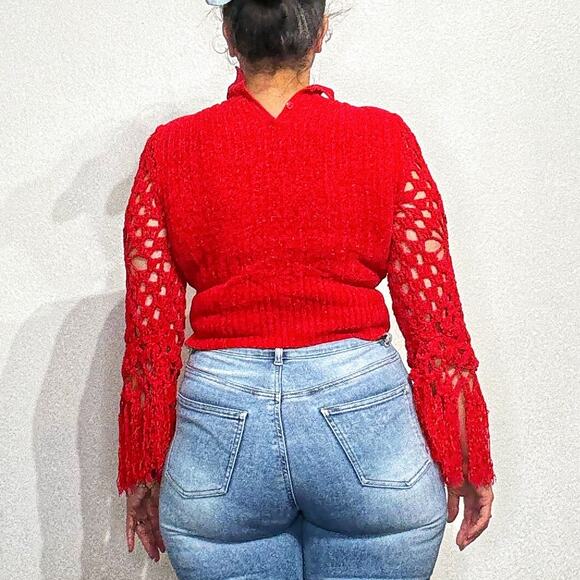 Michael Simon Red Cropped Sample Vintage Sweater Sz M - Picture 10 of 12